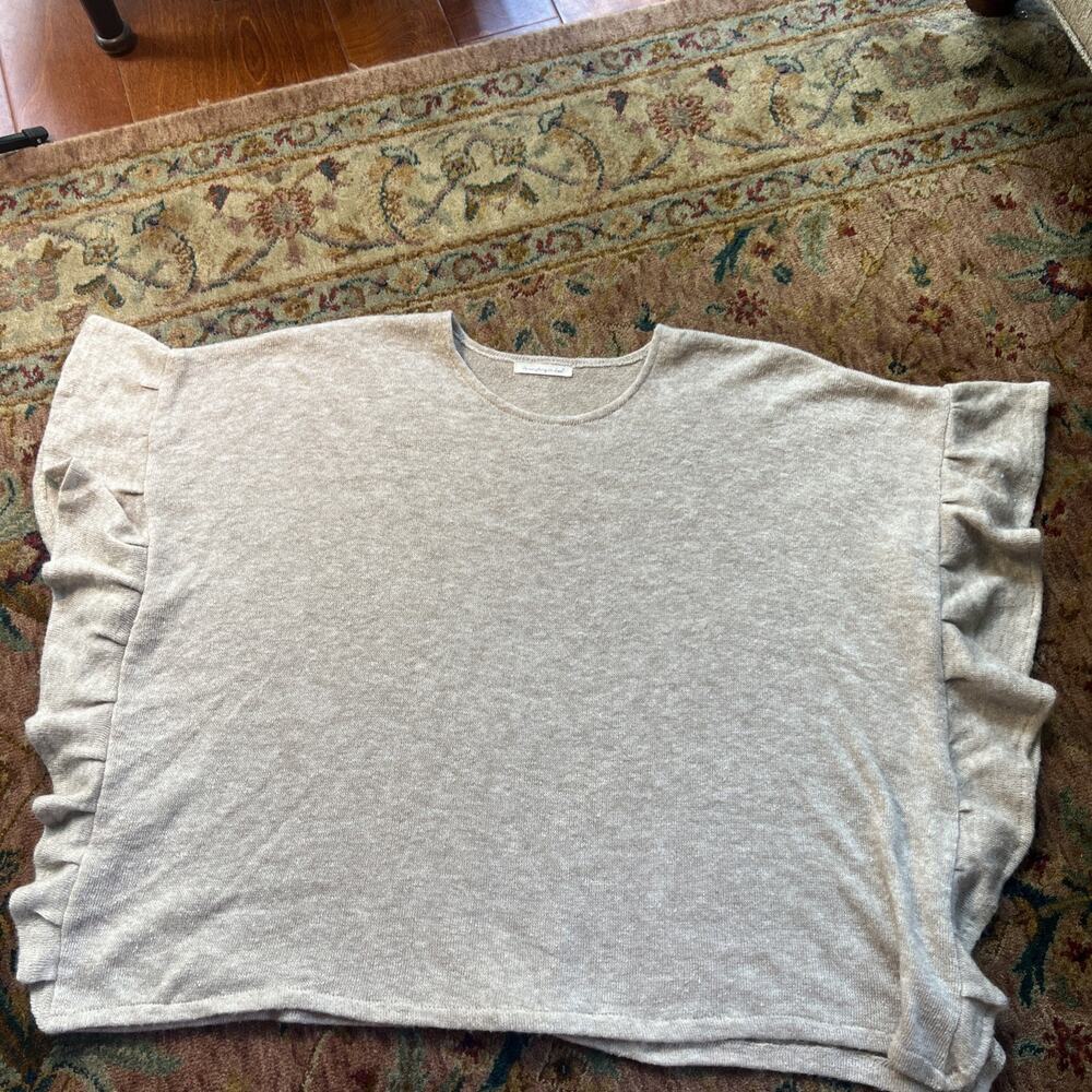 DO EVERYTHING IN LOVE Beige Fall Sweater Poncho Ruffle Boho Festival One Size